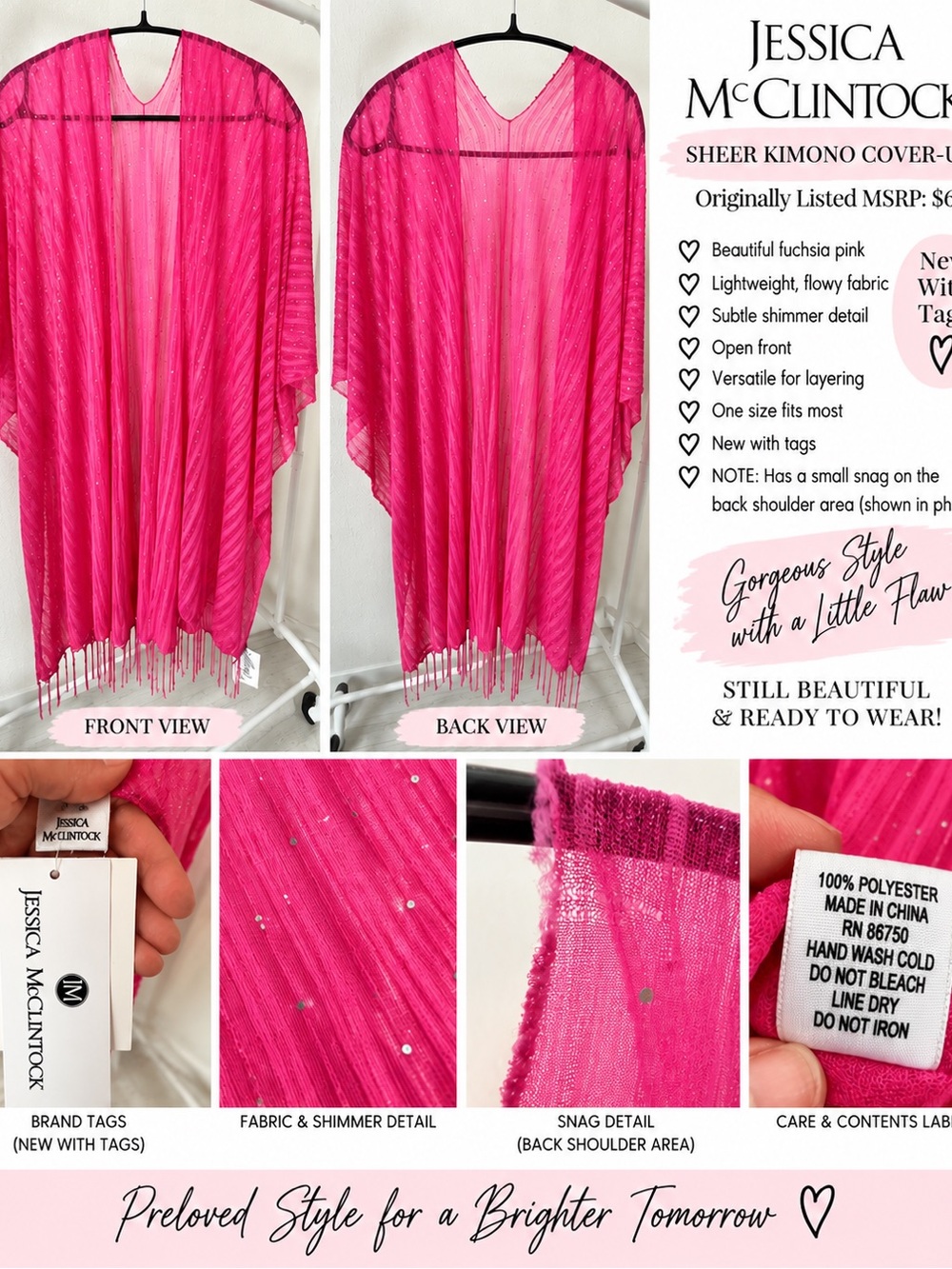 Jessica McClintock Fuchsia Sheer Kimono Cover-Up